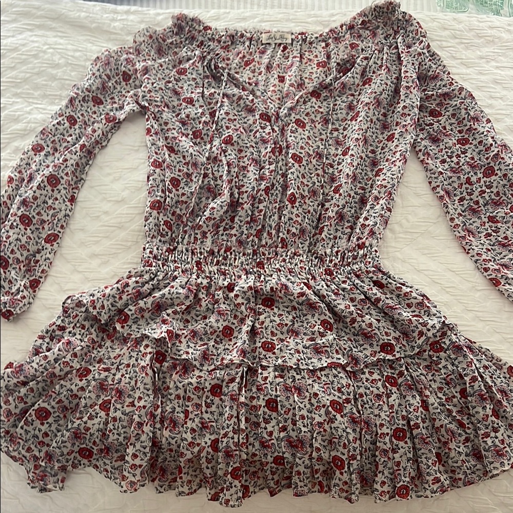 LoveShackFancy Floral Mini Dress - Red and White